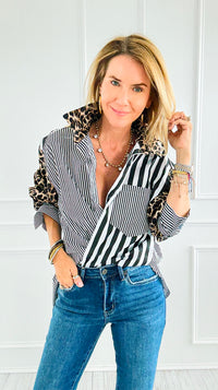 Leopard Stripe Italian Woven Blouse-110 Long Sleeve Tops-TATTOO Z-Coastal Bloom Boutique, find the trendiest versions of the popular styles and looks Located in Indialantic, FL