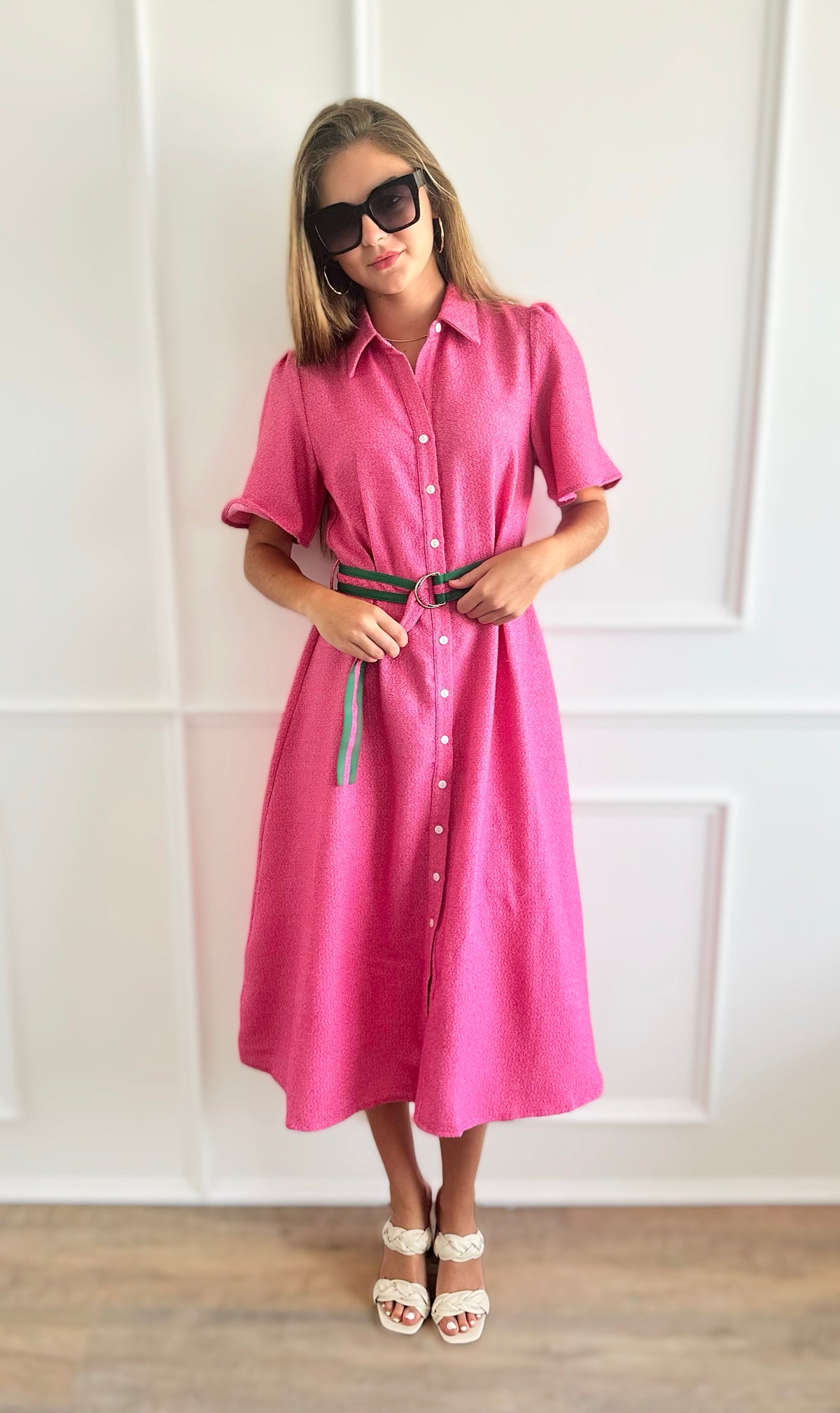 Contrast Belted Botton Down Dress-200 Dresses/Jumpsuits/Rompers-VOY-Coastal Bloom Boutique, find the trendiest versions of the popular styles and looks Located in Indialantic, FL