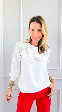 Ribbon Charm Luxe Sweatshirt - Off White-130 Long Sleeve Tops-litaga-Coastal Bloom Boutique, find the trendiest versions of the popular styles and looks Located in Indialantic, FL