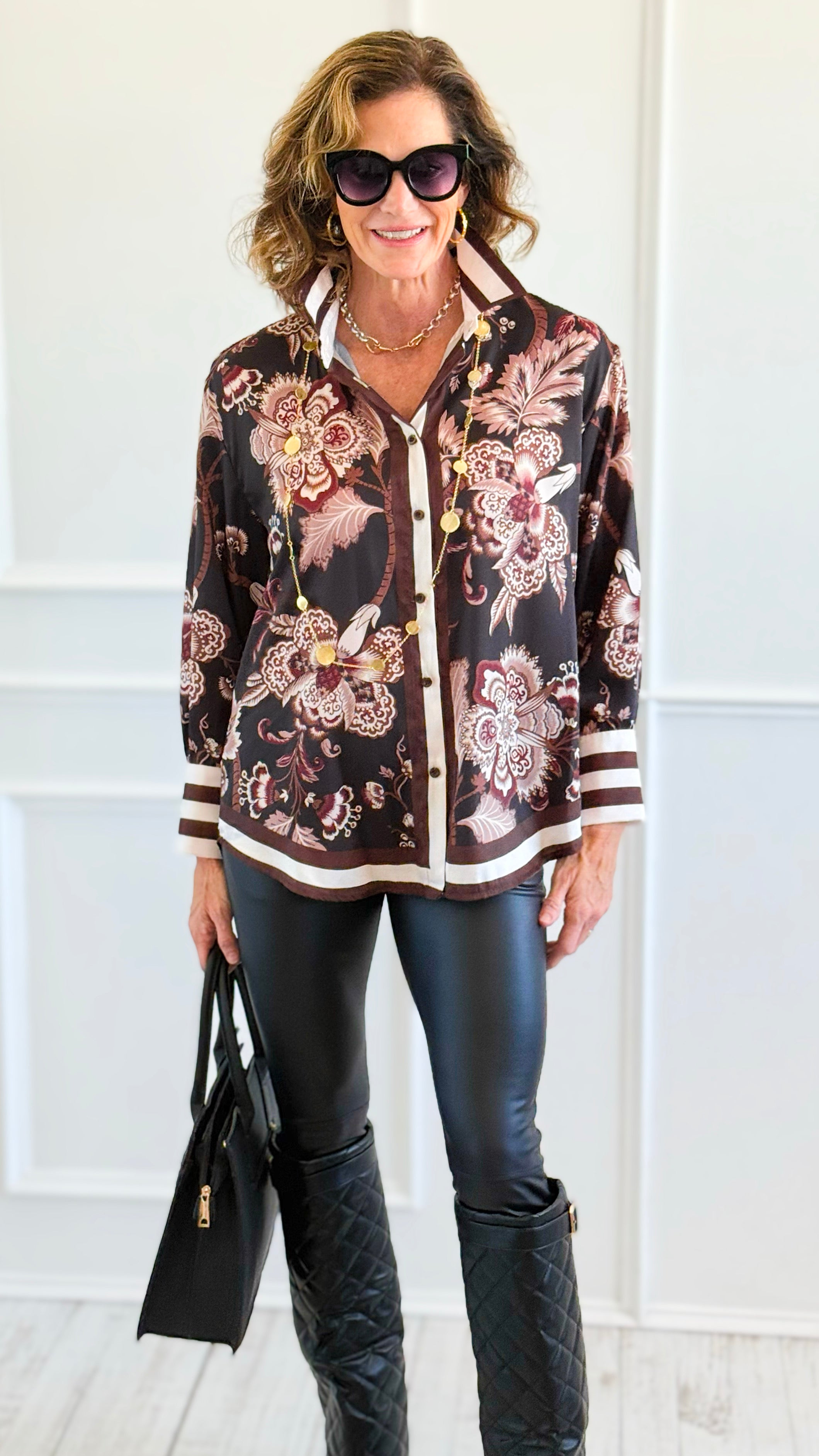 Opulent Garden Italian Blouse-110 Long Sleeve Tops-AZUL MONACO-Coastal Bloom Boutique, find the trendiest versions of the popular styles and looks Located in Indialantic, FL