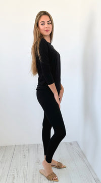 Soft Round Neck Top & Leggings Lounge Set - Black-210 Loungewear/Sets-Zenana-Coastal Bloom Boutique, find the trendiest versions of the popular styles and looks Located in Indialantic, FL