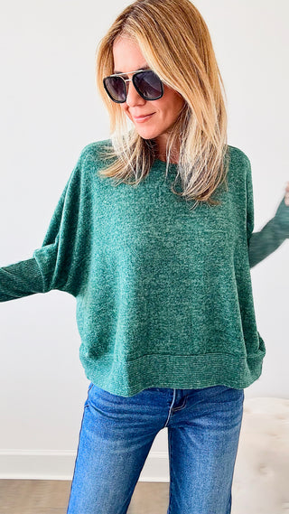 Brushed Melange Sleeve Sweater - Dark Green-130 Long Sleeve Tops-Zenana-Coastal Bloom Boutique, find the trendiest versions of the popular styles and looks Located in Indialantic, FL