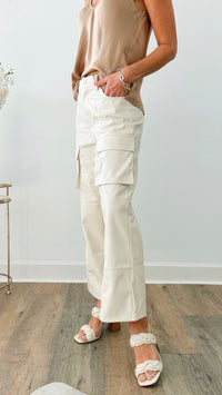 Little Moments Straight Leg Cargo Pants - Cream-170 Bottoms-On Twelfth-Coastal Bloom Boutique, find the trendiest versions of the popular styles and looks Located in Indialantic, FL