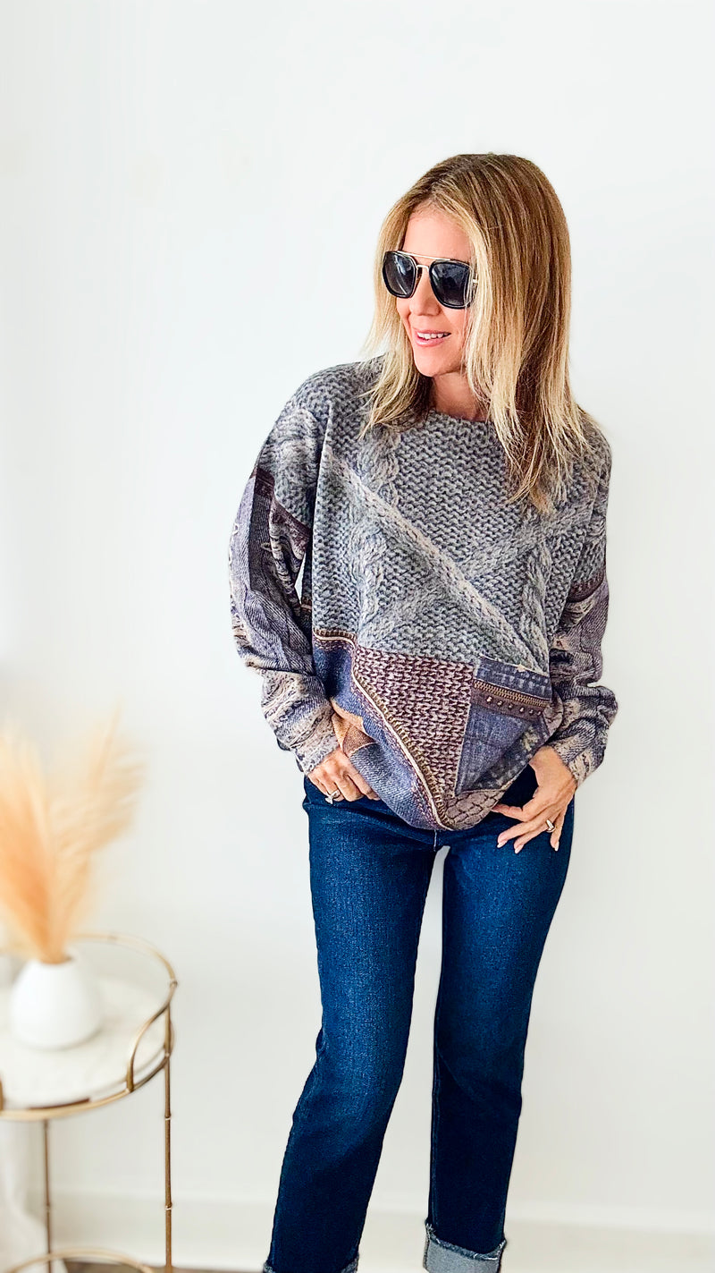 Mix Media Denim Pocket Sweater-140 Sweaters-original usa-Coastal Bloom Boutique, find the trendiest versions of the popular styles and looks Located in Indialantic, FL