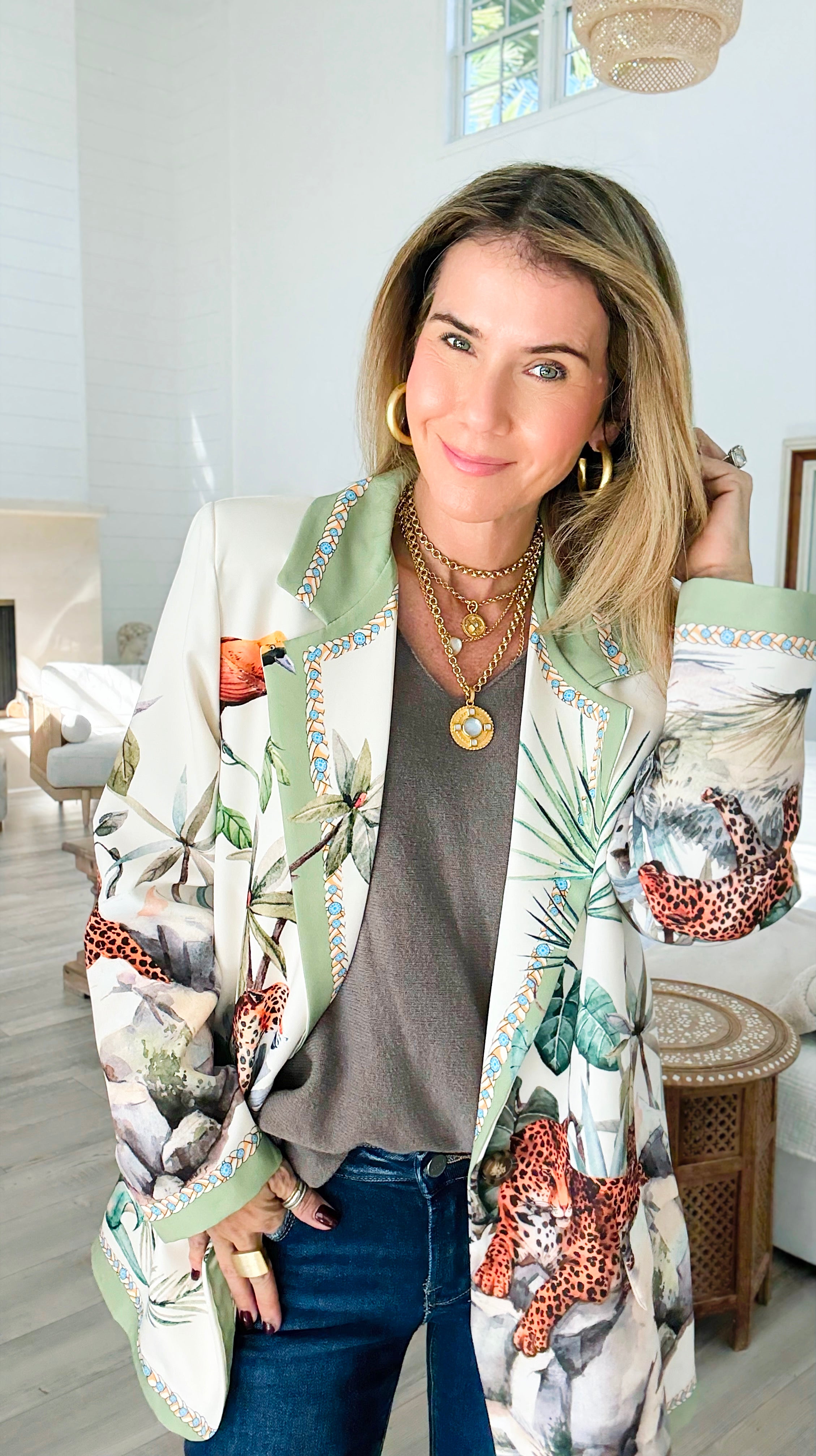 Tropic Jungle Italian Blazer-160 Jackets-Italianissimo-Coastal Bloom Boutique, find the trendiest versions of the popular styles and looks Located in Indialantic, FL