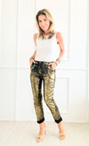 Shine-On Glistening Italian Joggers - Black/ Gold-pants-Italianissimo-Coastal Bloom Boutique, find the trendiest versions of the popular styles and looks Located in Indialantic, FL