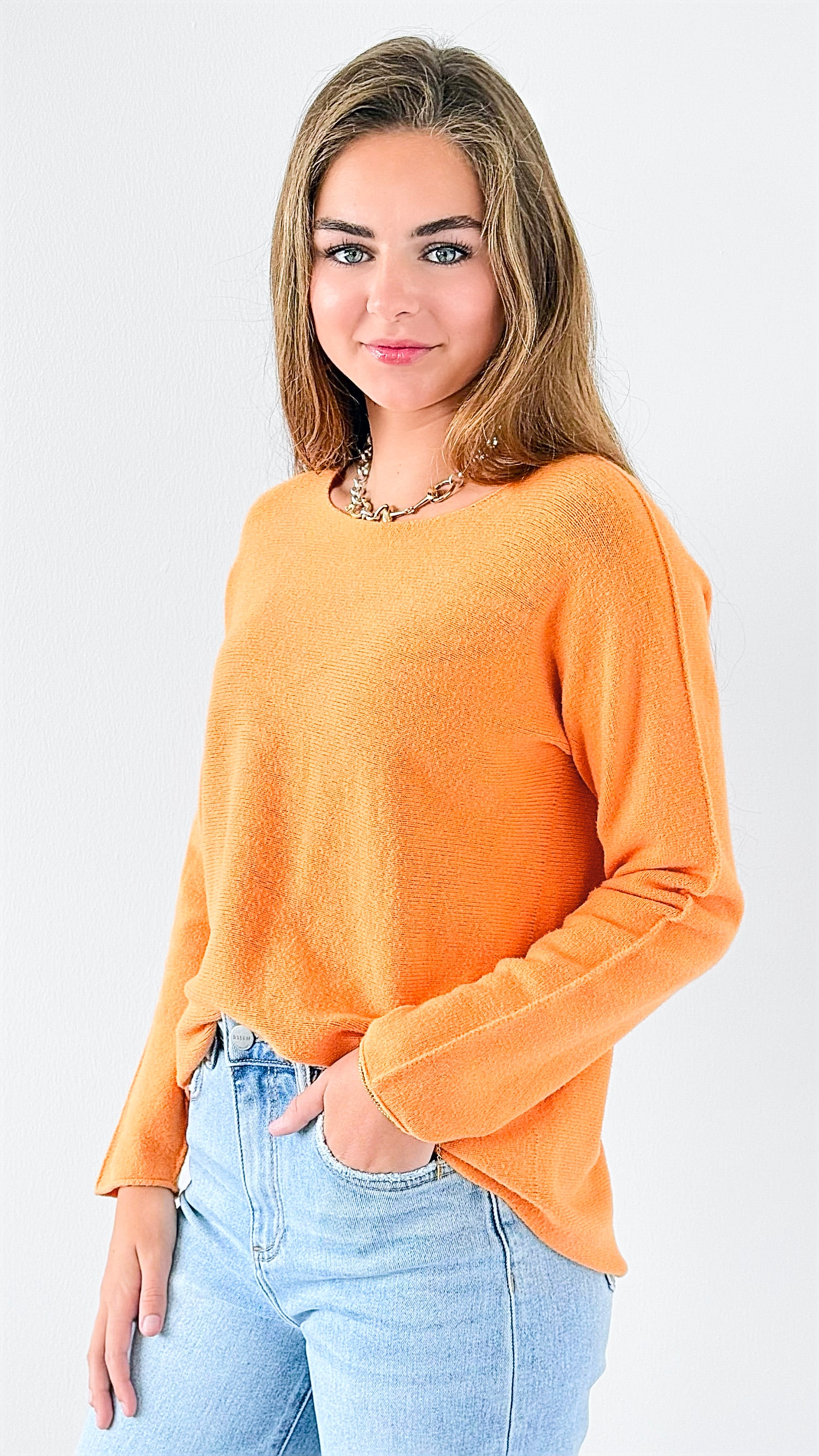 Soho Italian Boatneck Pullover - Orange-140 Sweaters-Italianissimo-Coastal Bloom Boutique, find the trendiest versions of the popular styles and looks Located in Indialantic, FL