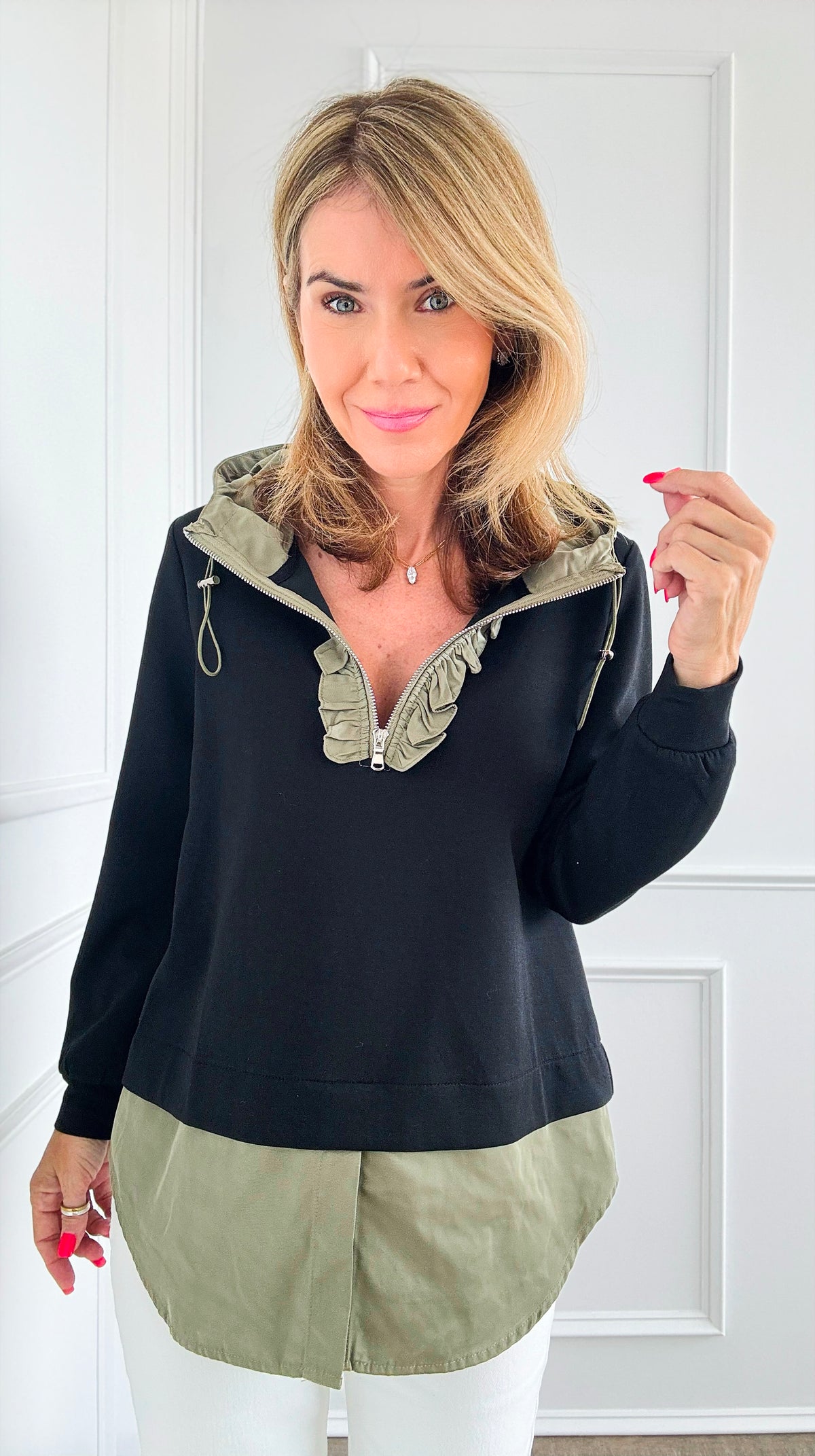 Ruffled Long Sleeves Hoodie Top-130 Long Sleeve Tops-Joh Apparel-Coastal Bloom Boutique, find the trendiest versions of the popular styles and looks Located in Indialantic, FL