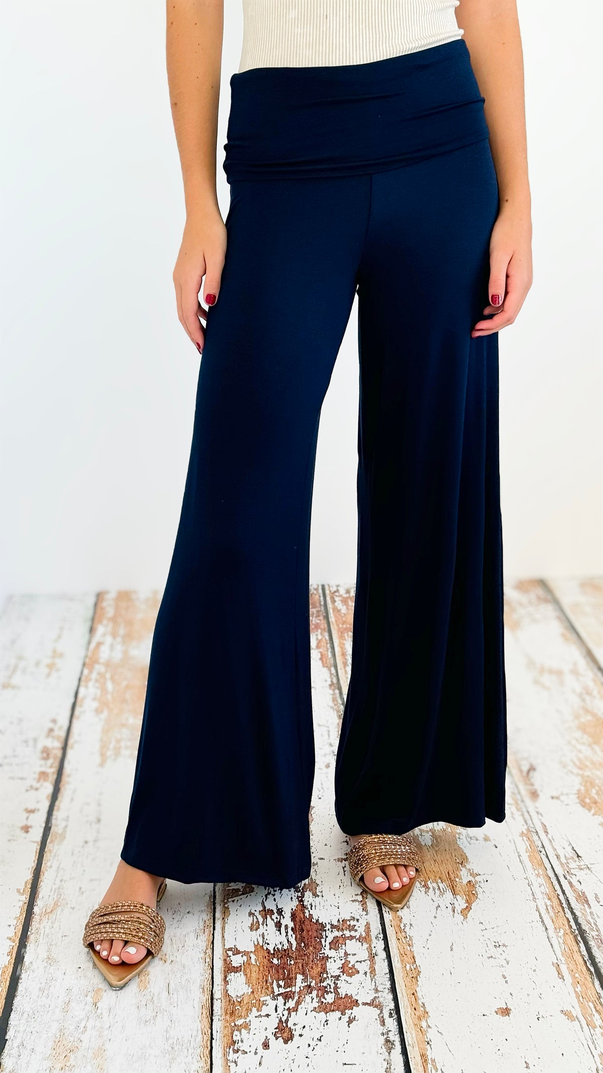 Wide Leg Pants - Navy-170 Bottoms-Chatoyant-Coastal Bloom Boutique, find the trendiest versions of the popular styles and looks Located in Indialantic, FL