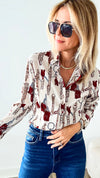 Long Sleeve Cream Bridle Design Shaped Fit Shirt-130 Long Sleeve Tops-Grenouille-Coastal Bloom Boutique, find the trendiest versions of the popular styles and looks Located in Indialantic, FL