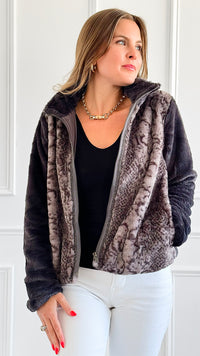 Fuzzy Wild Print Jacket-160 Jackets-Rousseau-Coastal Bloom Boutique, find the trendiest versions of the popular styles and looks Located in Indialantic, FL