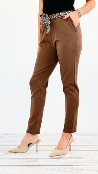 Leopard Charm Italian Pants- Brown-180 Joggers-Italianissimo-Coastal Bloom Boutique, find the trendiest versions of the popular styles and looks Located in Indialantic, FL