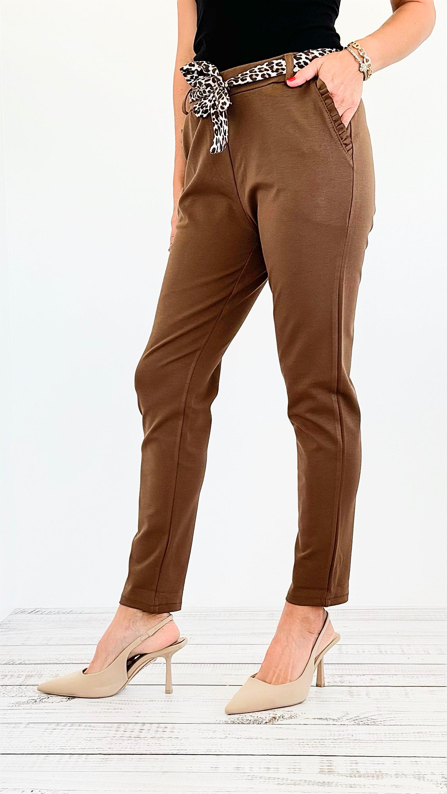 Leopard Charm Italian Pants- Brown-pants-Italianissimo-Coastal Bloom Boutique, find the trendiest versions of the popular styles and looks Located in Indialantic, FL