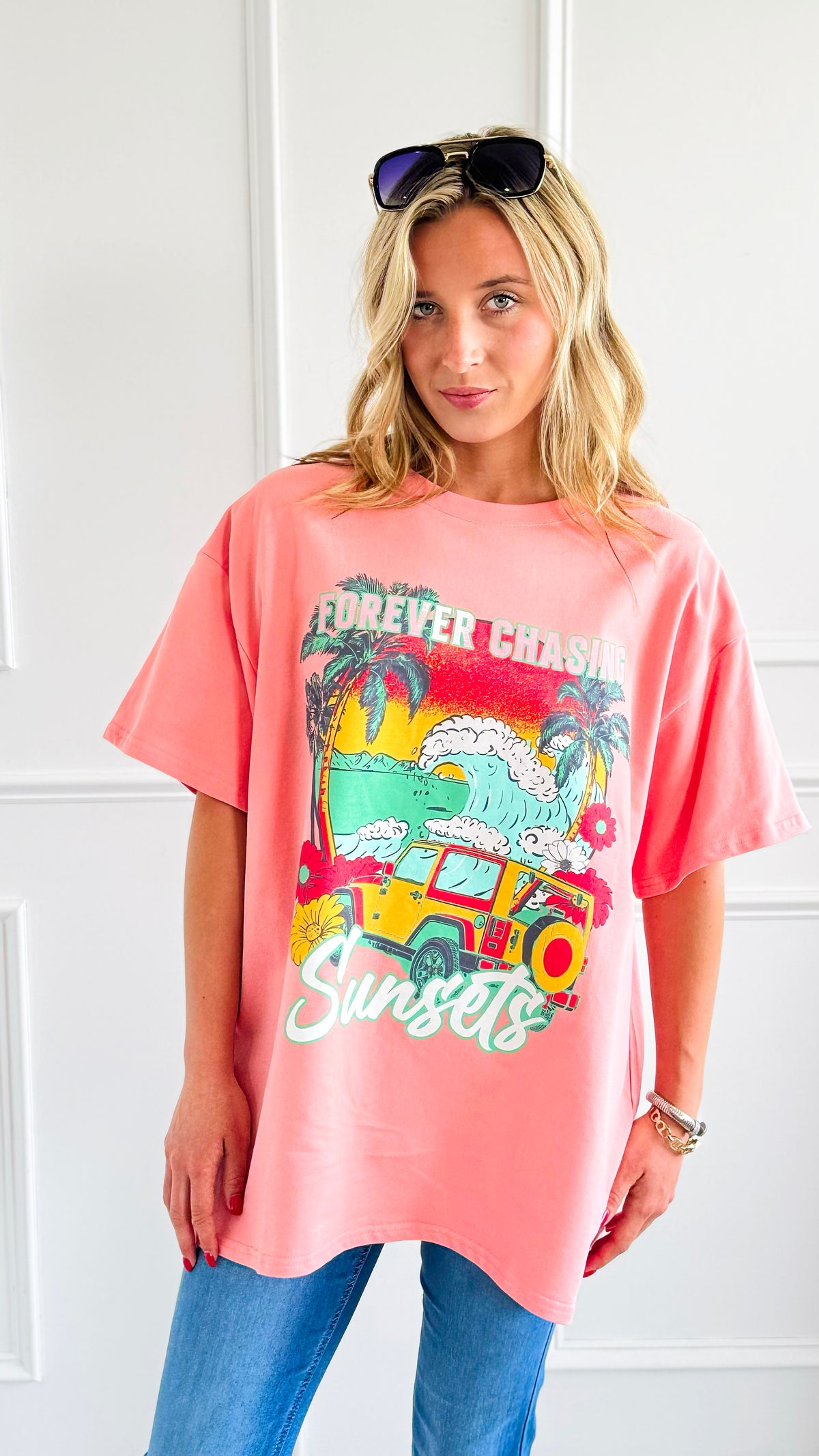 Chasing Sunsets Printed Top-110 Short Sleeve Tops-Peach Love California-Coastal Bloom Boutique, find the trendiest versions of the popular styles and looks Located in Indialantic, FL