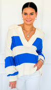 Touchdown Stripe Collar Sweater-140 Sweaters-ODDI-Coastal Bloom Boutique, find the trendiest versions of the popular styles and looks Located in Indialantic, FL