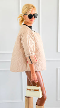 Playful Plaid Quilted Italian Jacket-Tan-160 Jackets-SIERRA S.R.L.-Coastal Bloom Boutique, find the trendiest versions of the popular styles and looks Located in Indialantic, FL