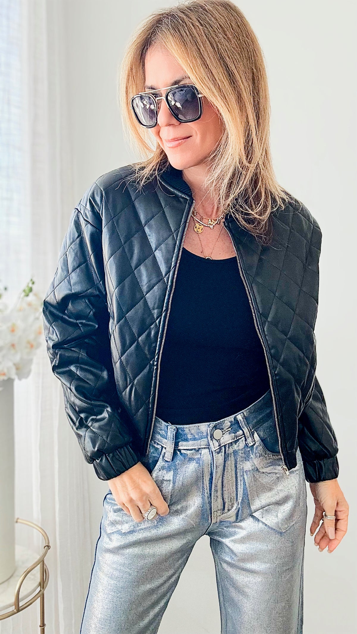 Quilted Bomber Jacket-160 Jackets-KIWI-Coastal Bloom Boutique, find the trendiest versions of the popular styles and looks Located in Indialantic, FL