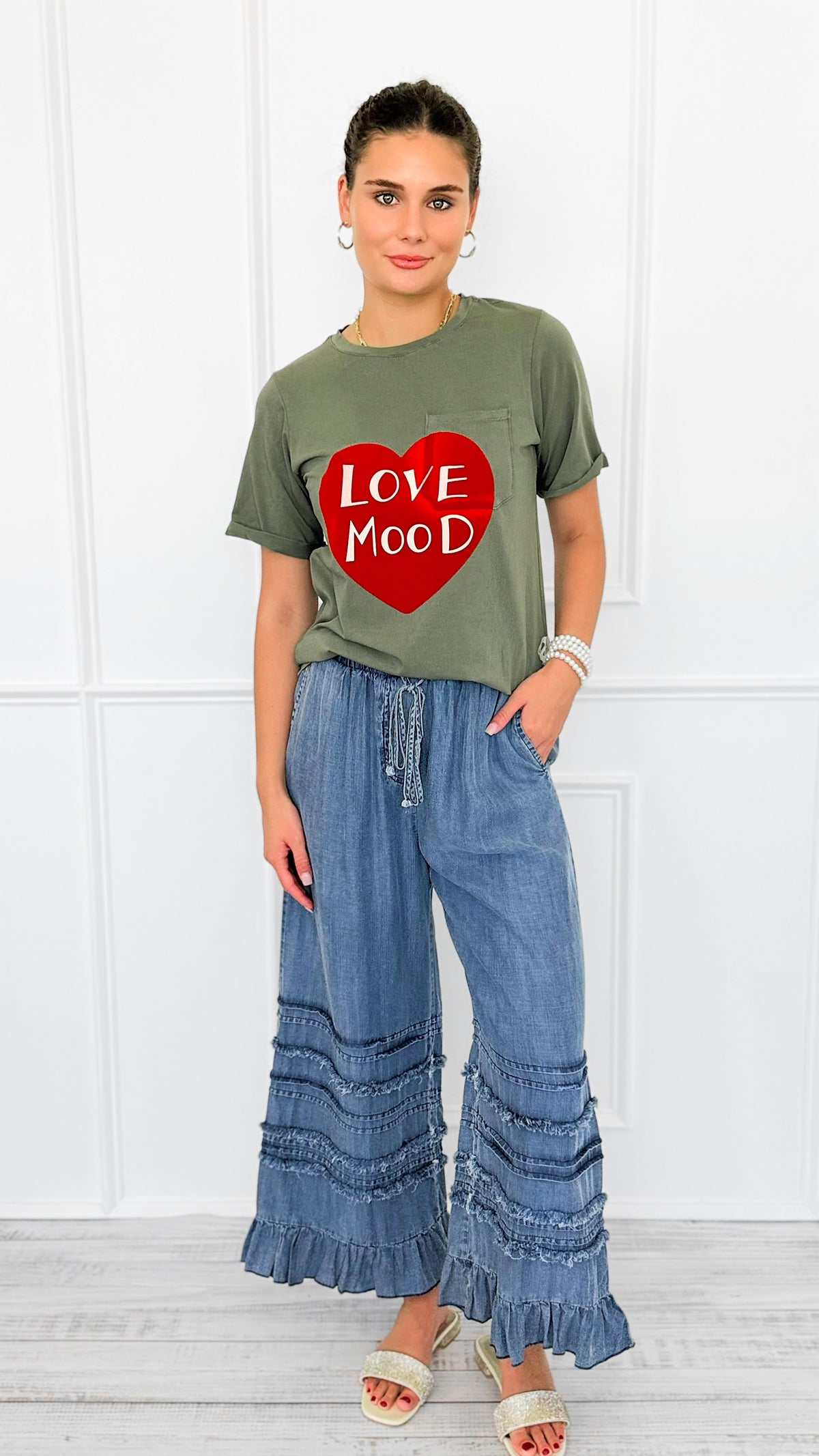 Ruffle Drift Drawcord Tencel Pant-Dk.Denim-100 Pants-EASEL-Coastal Bloom Boutique, find the trendiest versions of the popular styles and looks Located in Indialantic, FL