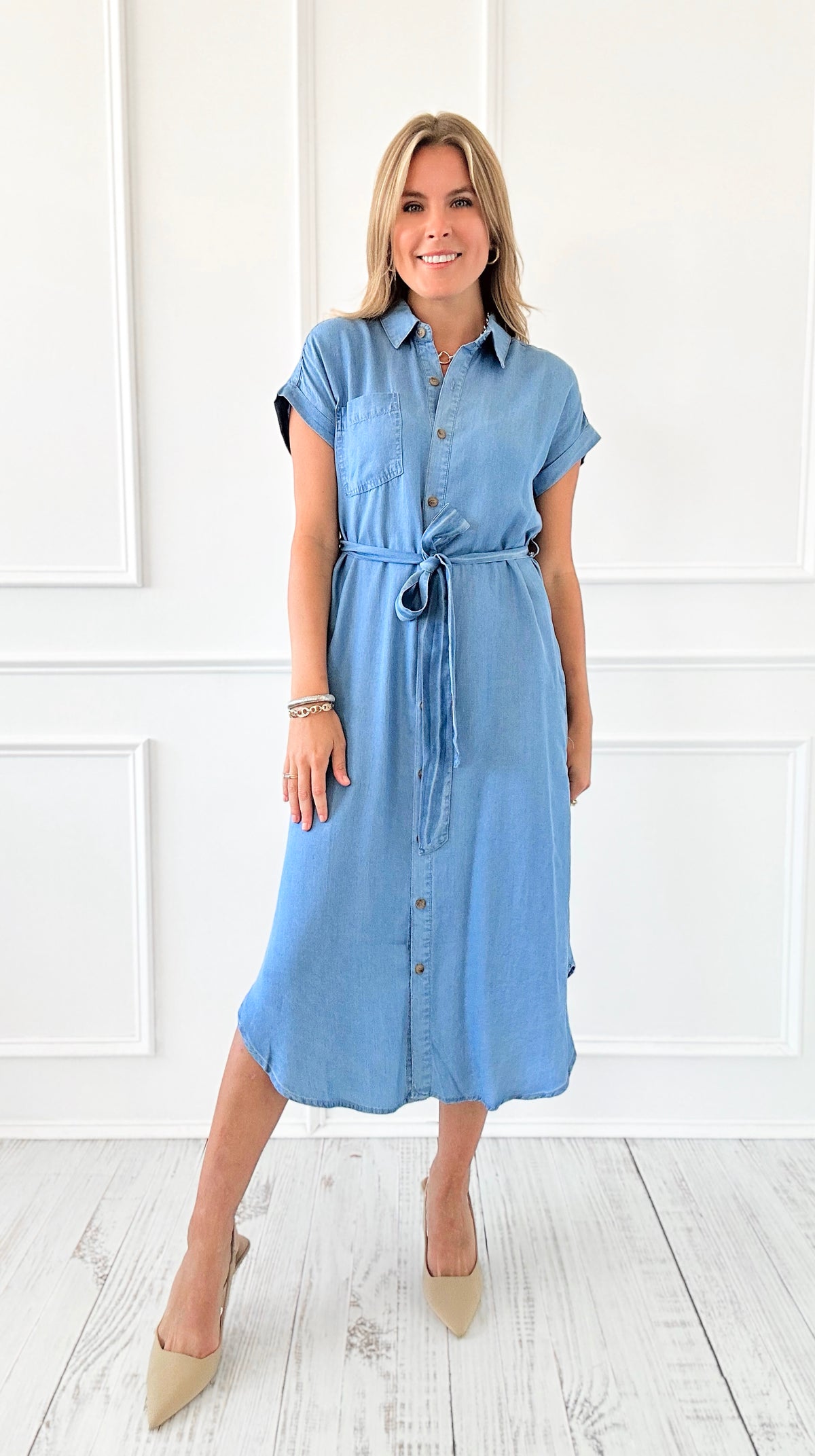 Short Sleeve Tie Waist Dress-200 Dresses/Jumpsuits/Rompers-Blu Pepper-Coastal Bloom Boutique, find the trendiest versions of the popular styles and looks Located in Indialantic, FL