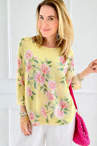 Spring Romance Rose St Tropez Short Sleeve Sweater- Yellow