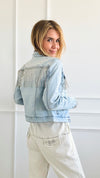Sparkling Fringed Denim Jacket - Light Denim-160 Jackets-Rousseau-Coastal Bloom Boutique, find the trendiest versions of the popular styles and looks Located in Indialantic, FL