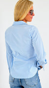 Classic Button Down Long Sleeve - Blue-130 Long Sleeve Tops-Michel-Coastal Bloom Boutique, find the trendiest versions of the popular styles and looks Located in Indialantic, FL