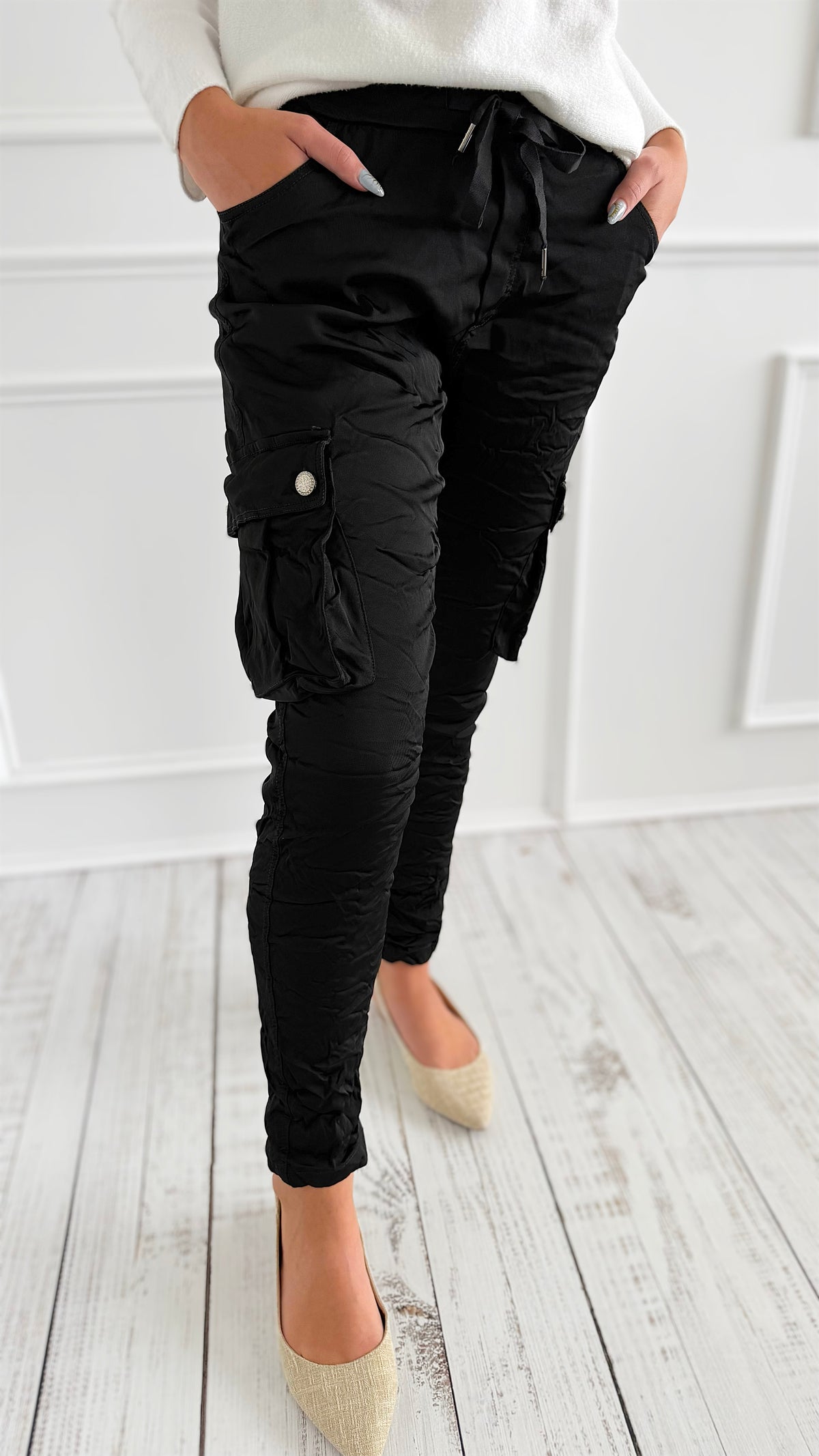 Cargo Wish List Italian Joggers- Black-180 Joggers-CRIS S.R.L.-Coastal Bloom Boutique, find the trendiest versions of the popular styles and looks Located in Indialantic, FL