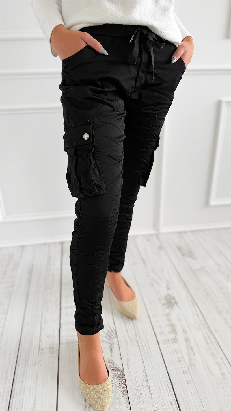Cargo Wish List Italian Joggers- Black-180 Joggers-CRIS S.R.L.-Coastal Bloom Boutique, find the trendiest versions of the popular styles and looks Located in Indialantic, FL