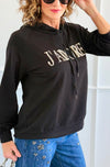 J'Adore Sparkle Italian Hoodie- Black-140 Sweaters-CRIS S.R.L.-Coastal Bloom Boutique, find the trendiest versions of the popular styles and looks Located in Indialantic, FL