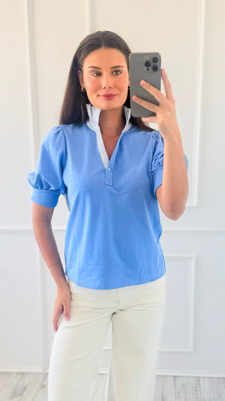 Classic Contrast Collar Blouse - Periwinkle