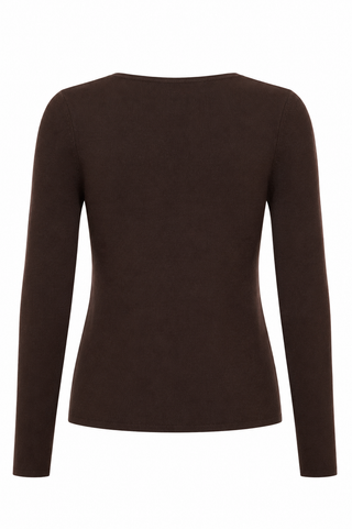Fitted V-Neck Knit Top - Dark Brown