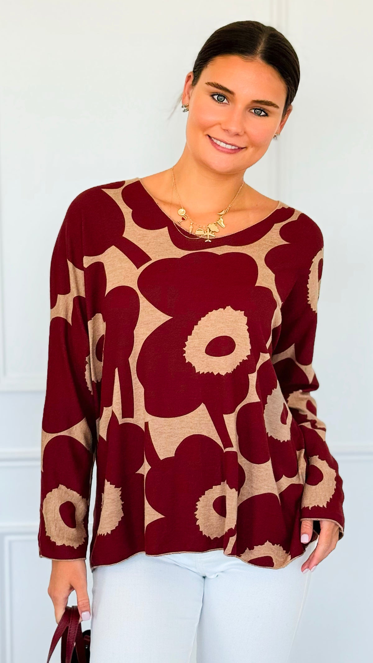 Bold Bloom Relaxed Italian Pullover-110 Long Sleeve Tops-Italianissimo-Coastal Bloom Boutique, find the trendiest versions of the popular styles and looks Located in Indialantic, FL