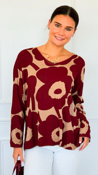 Bold Bloom Relaxed Italian Pullover-110 Long Sleeve Tops-Italianissimo-Coastal Bloom Boutique, find the trendiest versions of the popular styles and looks Located in Indialantic, FL