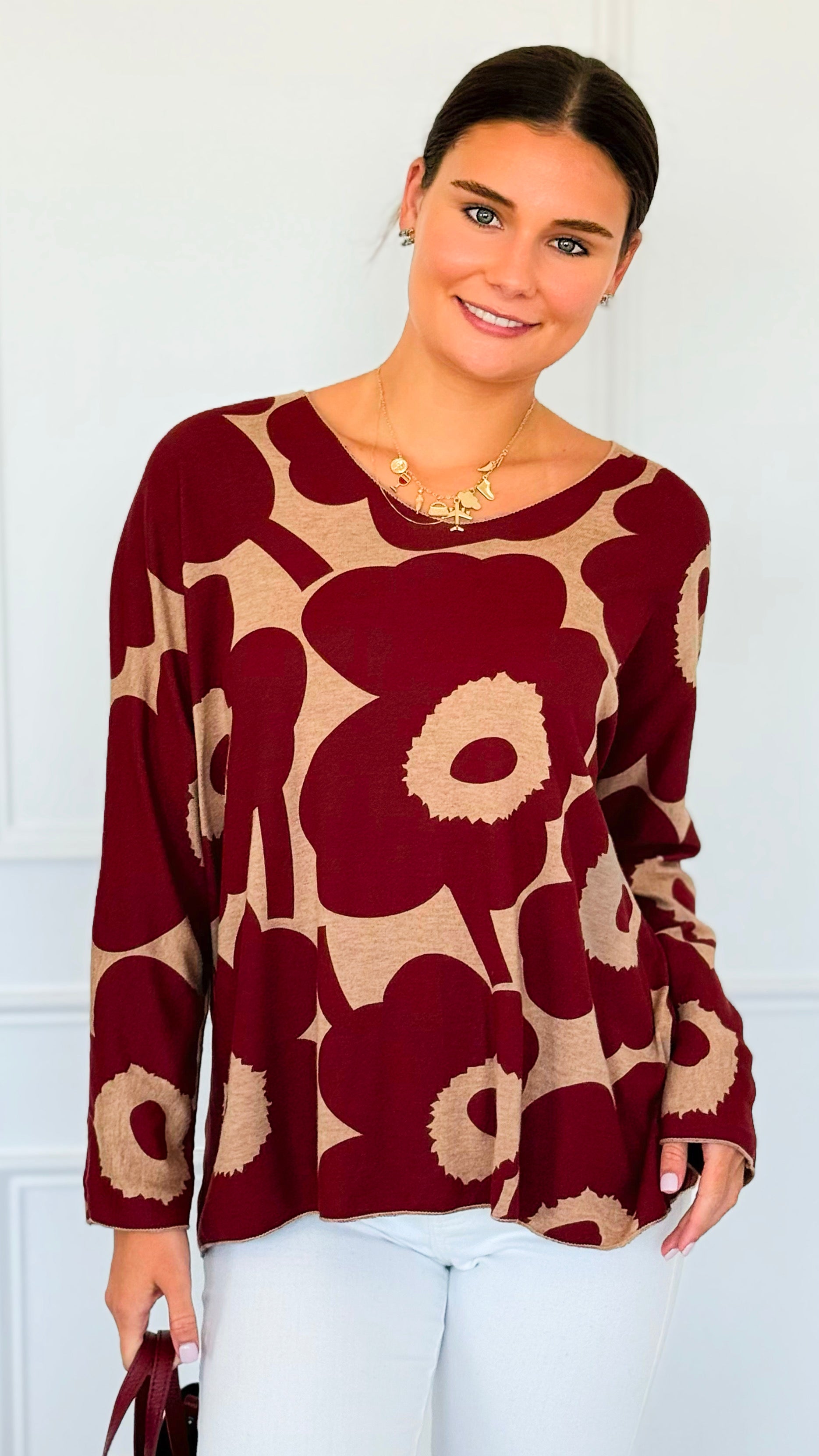 Bold Bloom Relaxed Italian Pullover-110 Long Sleeve Tops-Italianissimo-Coastal Bloom Boutique, find the trendiest versions of the popular styles and looks Located in Indialantic, FL