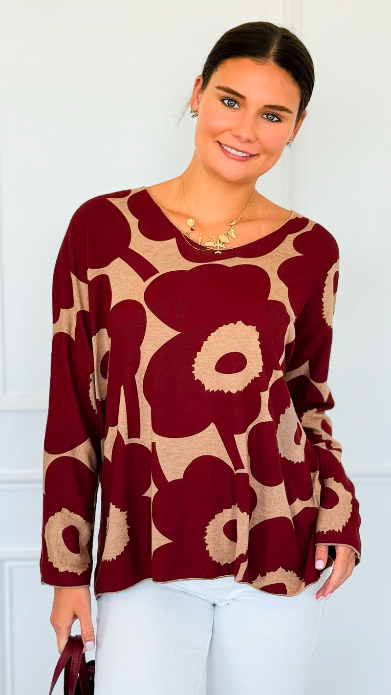 Bold Bloom Relaxed Italian Pullover-110 Long Sleeve Tops-Italianissimo-Coastal Bloom Boutique, find the trendiest versions of the popular styles and looks Located in Indialantic, FL
