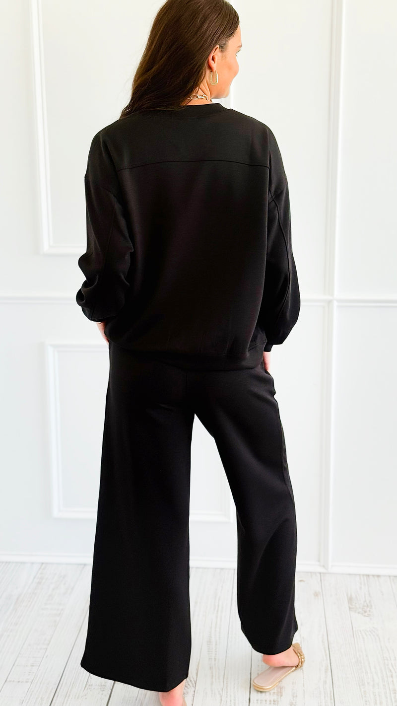 Weekend Lounge Scuba Pant Set - Black-210 Loungewear/Sets-Zenana-Coastal Bloom Boutique, find the trendiest versions of the popular styles and looks Located in Indialantic, FL