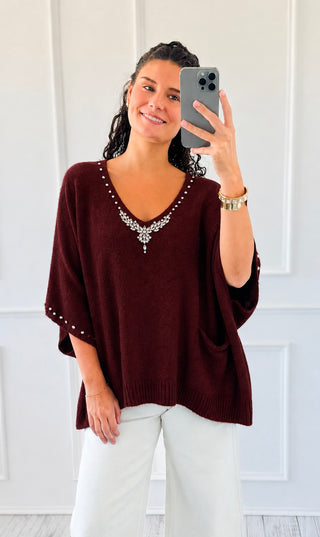 Crown Jewel Italian Knit Top- Wine