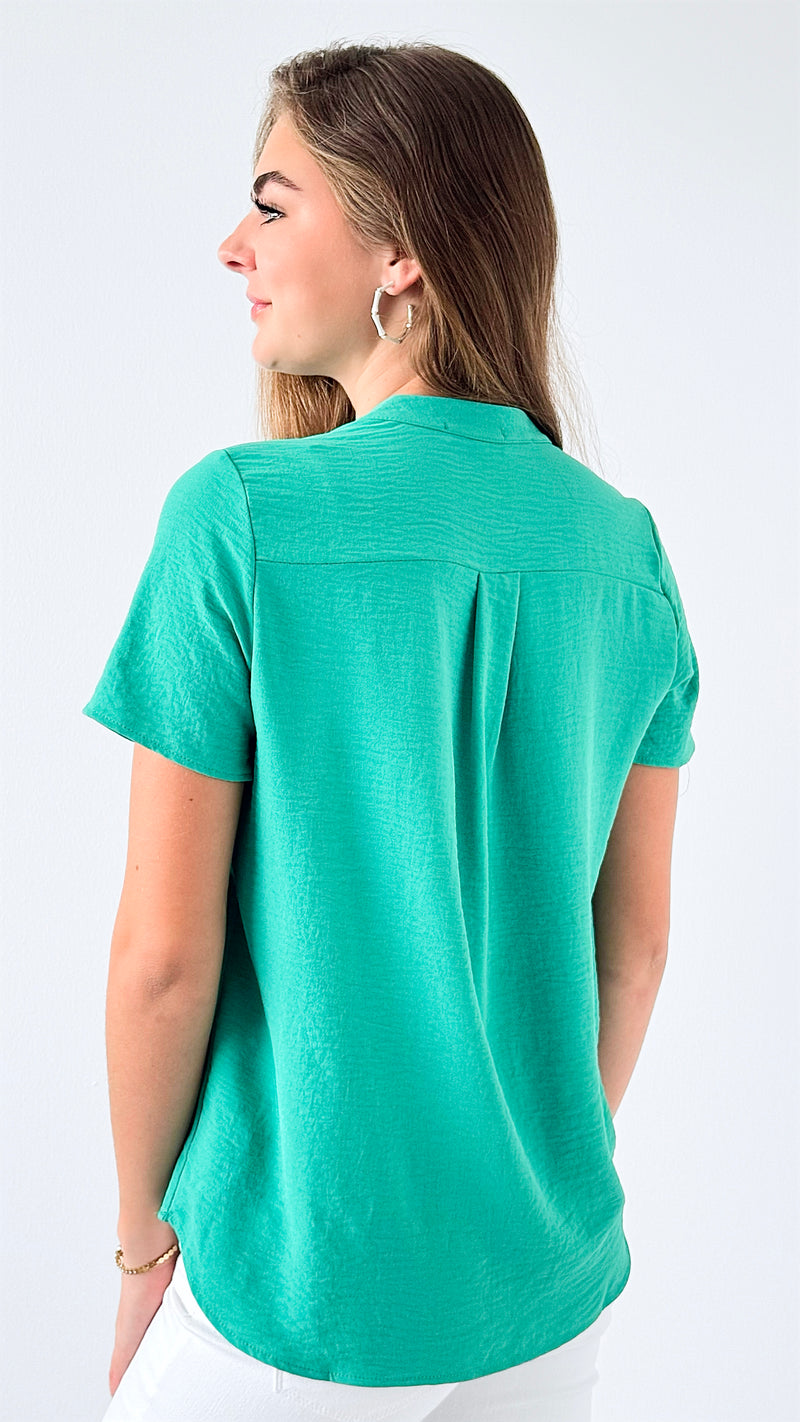 Graceful Gathered V-Neck Top - Kelly Green-110 Short Sleeve Tops-entro-Coastal Bloom Boutique, find the trendiest versions of the popular styles and looks Located in Indialantic, FL