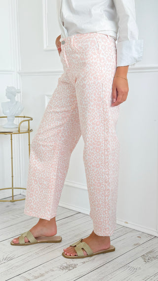 Wild Side Leopard Barrel Leg Crop Jean - PInk