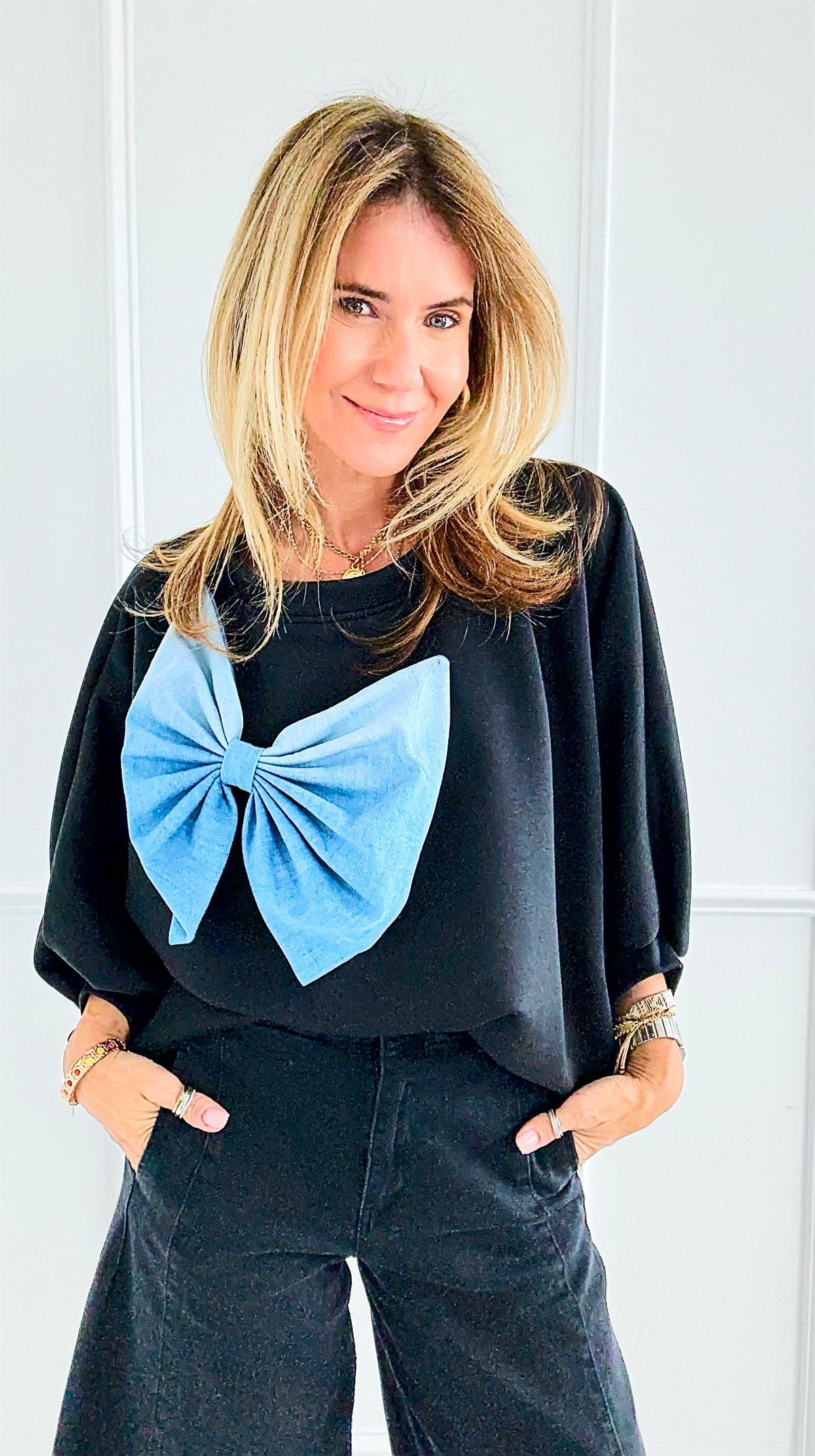 Grand Bow Italian Sweater-140 Sweaters-DIPINTO DI BLU-Coastal Bloom Boutique, find the trendiest versions of the popular styles and looks Located in Indialantic, FL