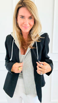 Veronica Cloud Hoodie Blazer-Black-160 Jackets-Six/ Fifty-Coastal Bloom Boutique, find the trendiest versions of the popular styles and looks Located in Indialantic, FL