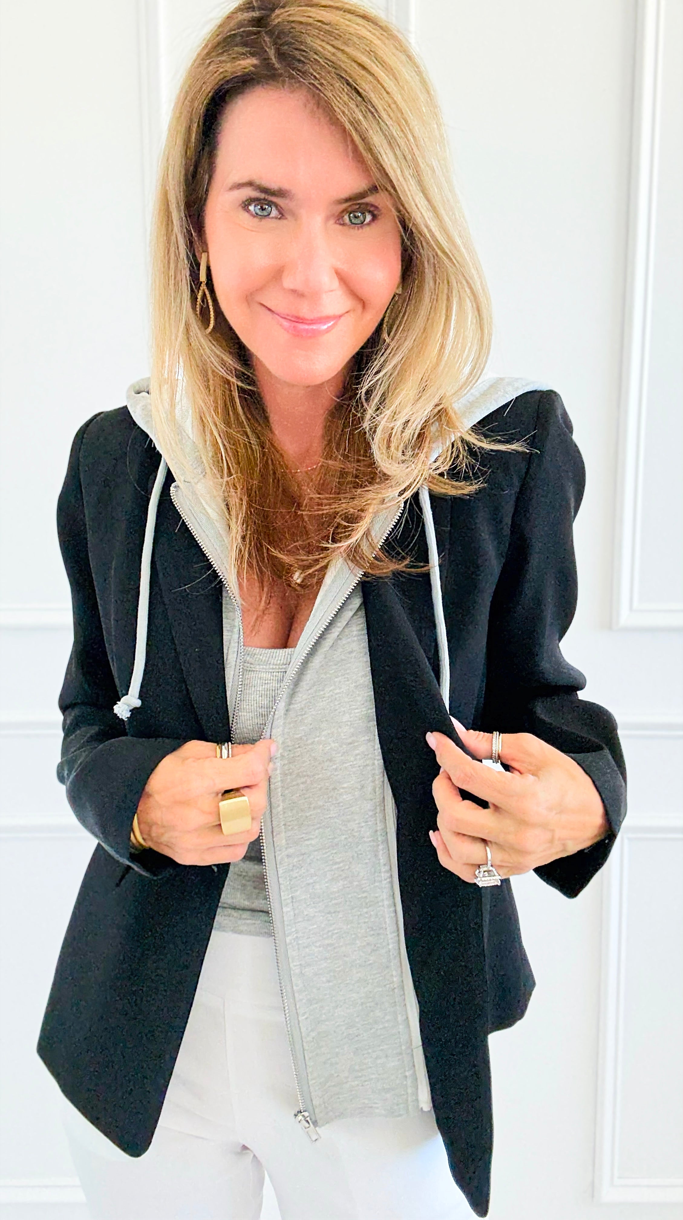 Veronica Cloud Hoodie Blazer-Black-160 Jackets-Six/ Fifty-Coastal Bloom Boutique, find the trendiest versions of the popular styles and looks Located in Indialantic, FL