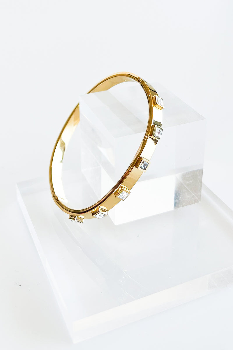 Stainless Steel Square Stone Station Bangle Bracelet-230 Jewelry-AF Designs-Coastal Bloom Boutique, find the trendiest versions of the popular styles and looks Located in Indialantic, FL