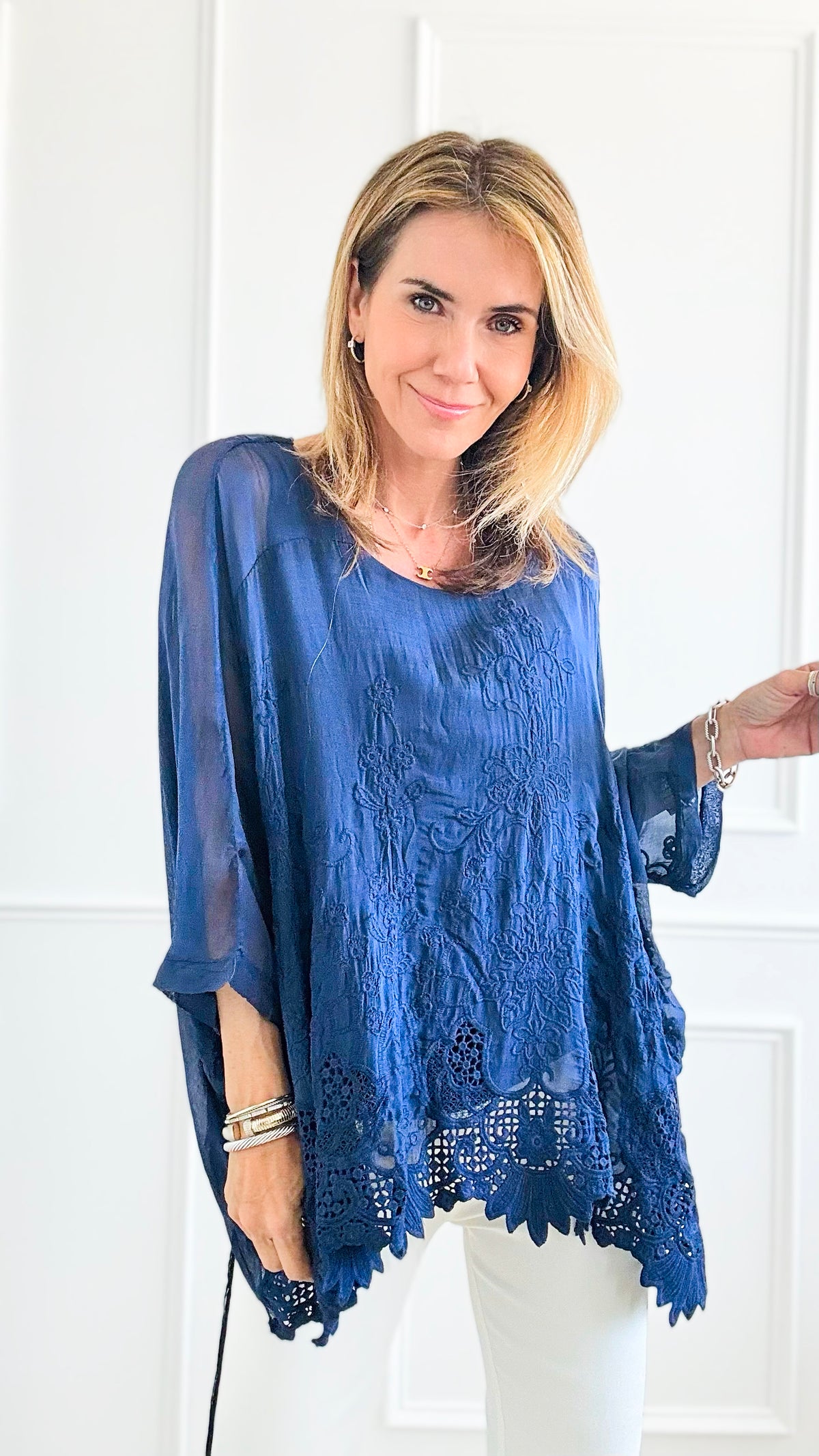 Dreamy Mirage Italian Blouse - Navy-170 Bottoms-Tempo-Coastal Bloom Boutique, find the trendiest versions of the popular styles and looks Located in Indialantic, FL