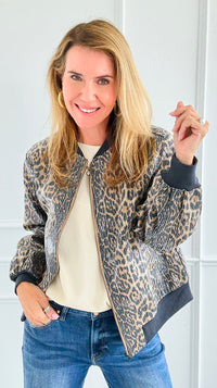 Trendy Zip-Up Leopard Bomber Jacket-160 Jackets-Fate Inc-Coastal Bloom Boutique, find the trendiest versions of the popular styles and looks Located in Indialantic, FL