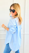 Sophia Ruffled Italian Shirt- Sky Blue-110 Long Sleeve Tops-TATTOO Z-Coastal Bloom Boutique, find the trendiest versions of the popular styles and looks Located in Indialantic, FL