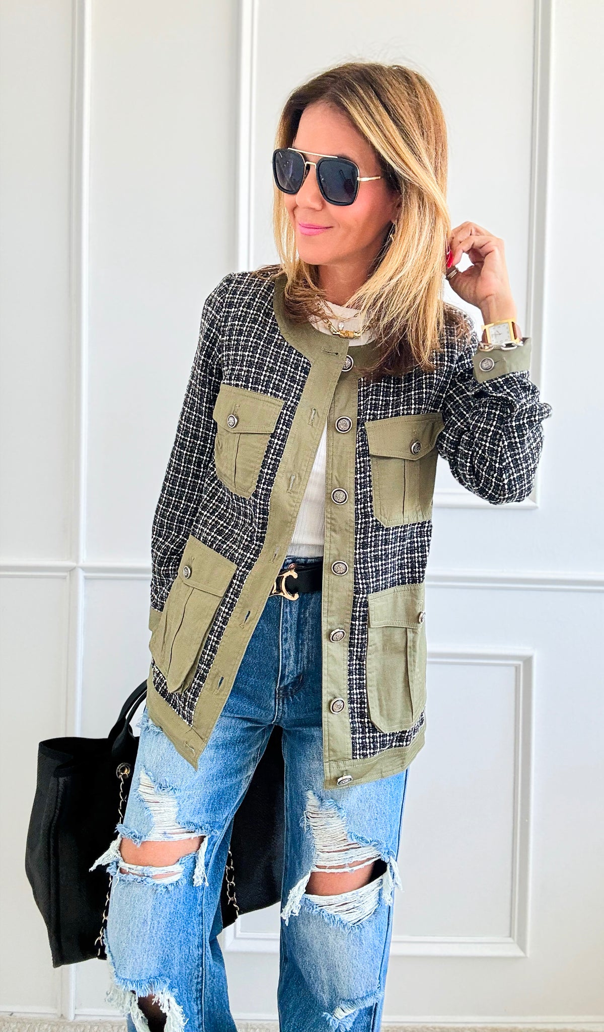 Plaid Contrast Jacket-160 Jackets-LALAVON-Coastal Bloom Boutique, find the trendiest versions of the popular styles and looks Located in Indialantic, FL