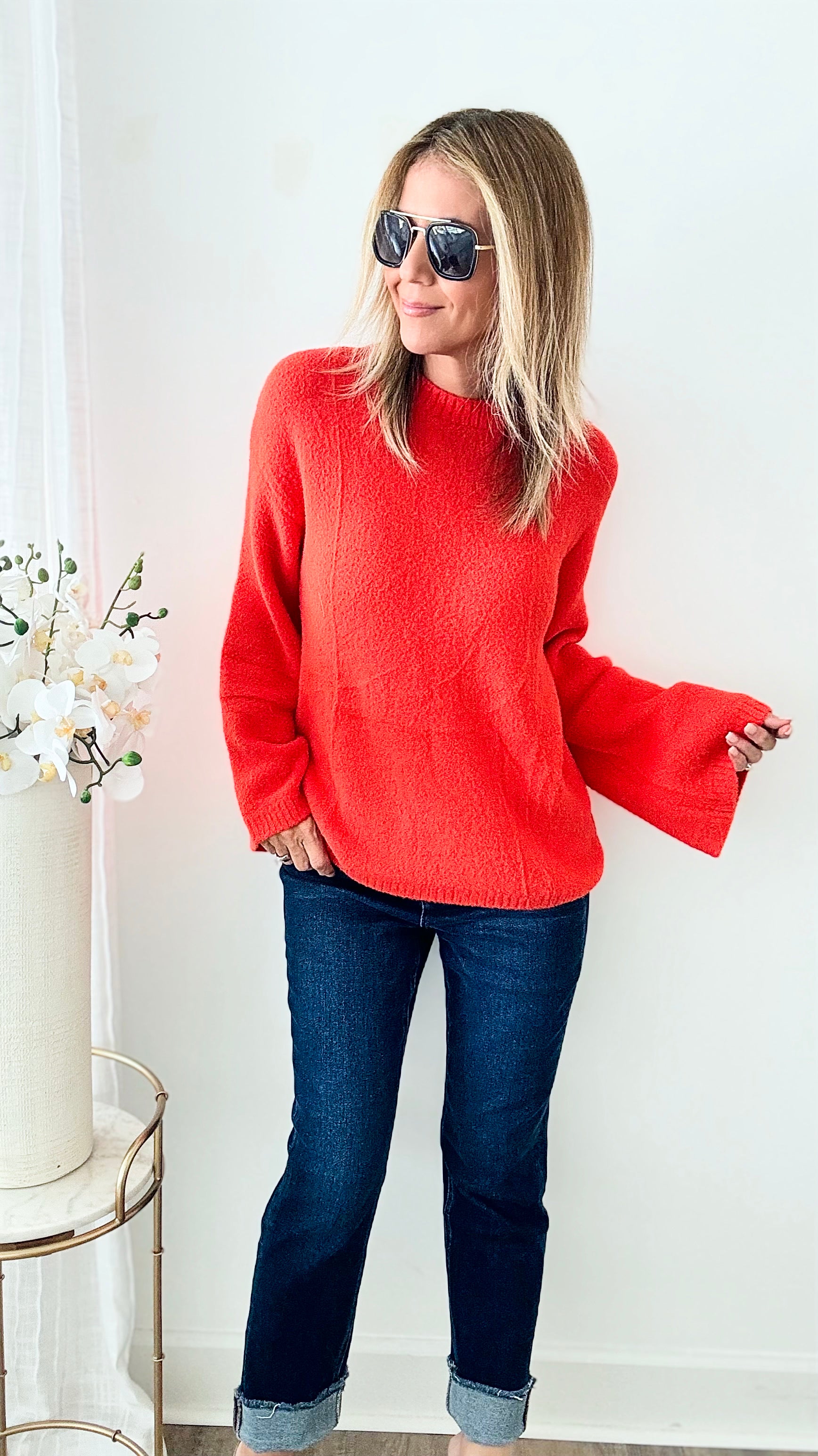 Soft Angora Bell Sleeve Sweater - Orange-140 Sweaters-GIGIO-Coastal Bloom Boutique, find the trendiest versions of the popular styles and looks Located in Indialantic, FL