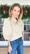 Florence Ruffle Blouse - Beige-110 Short Sleeve Tops-GLAM-Coastal Bloom Boutique, find the trendiest versions of the popular styles and looks Located in Indialantic, FL