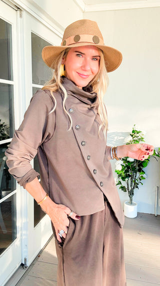 Washed Luxe Italian Crossover Jacket- Brown